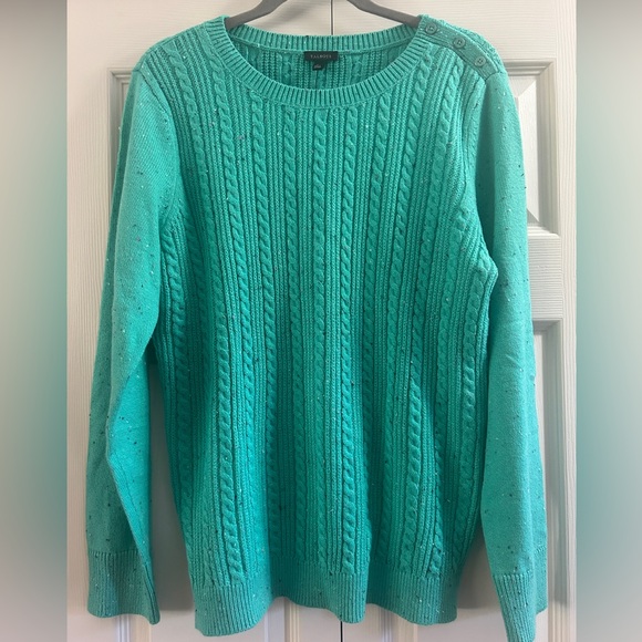 Talbots Sweater Size L Petite Kelly Green Cable Knit Long Sleeves Holiday NWT - Picture 1 of 9